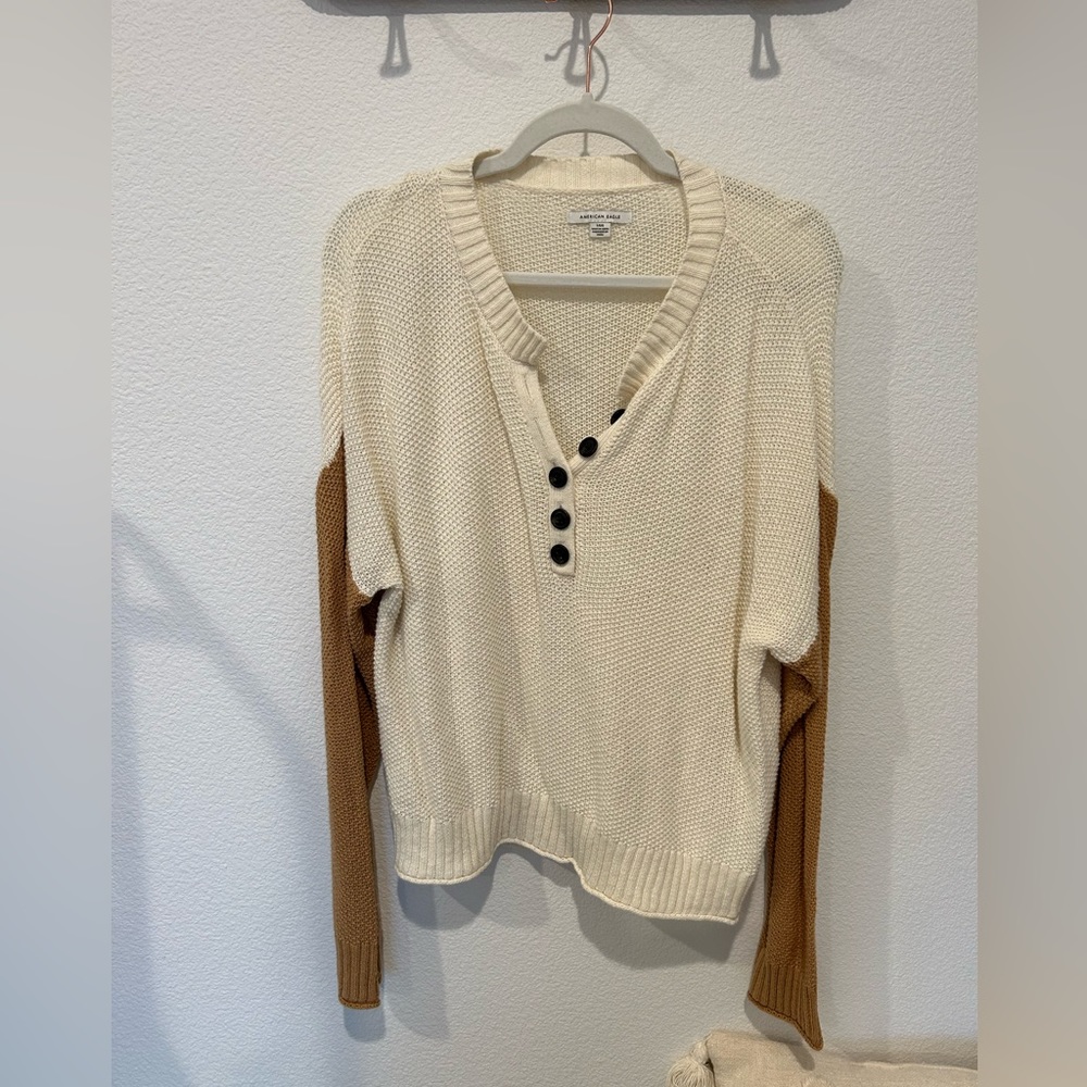 American Eagle Color-block Henley Sweater